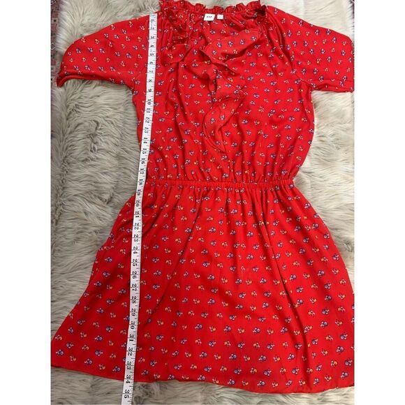 GAP Red Floral Print Long Sleeve Ruffle Dress Medium - Picture 7 of 9